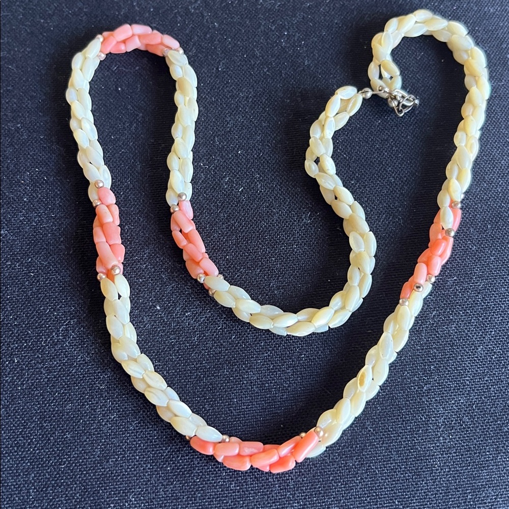 Vintage mother of pearl pink coral beads necklace